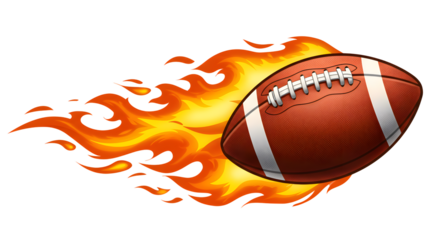 American Football on Fire. Isolated on transparent background, png