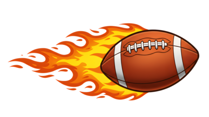 american football ball flaming fire isolated on transparent cutout background, cut out, png
