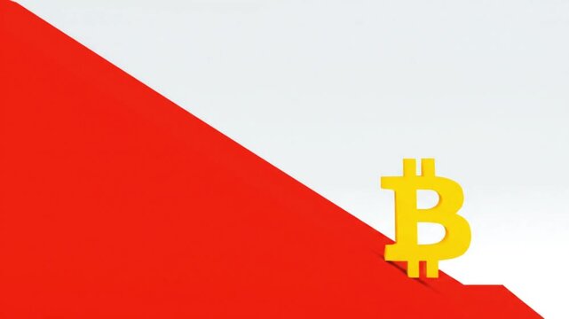 Bitcoin symbol on a red downward slope, representing a cryptocurrency market crash or decline in value.