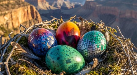 colorful eggs in the nest