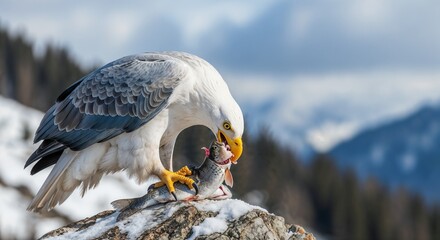 eagle eating fish on the mountain