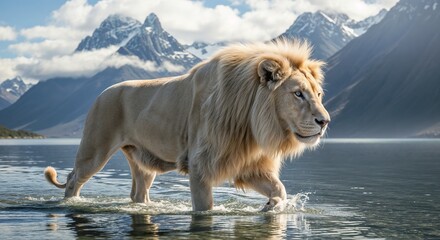white lion in the water
