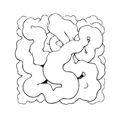 Abstract swirling shapes artistic cloudscape drawing evokes dreamlike and surreal ambiance,