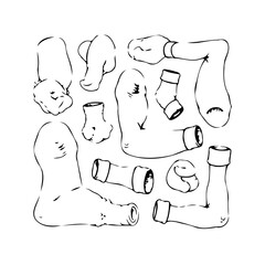 An assortment of diverse arm sketches showing motion and different perspectives line art project