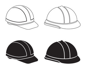 Construction helmet icons. in black and white isolated on white background.