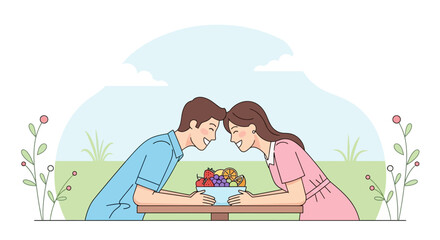 Loving Couple Enjoying Delicious Fruits Together During A Beautiful Summer Picnic