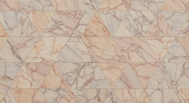 Triangular marble tiles in a seamless geometric pattern with subtle veining and soft color palette