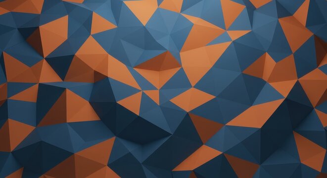 Abstract geometric pattern of interlocking triangles in deep blue and terracotta