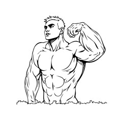 Bold muscular man illustration showcasing strength and fitness isolated against a clear backdrop