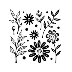 Botanical beauty: Floral arrangement with leaves and stylized blossom, a simple graphic