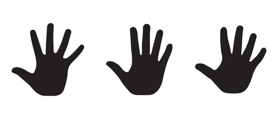 Black handprints icons. isolated on white background, representing support and teamwork.