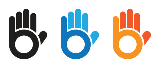 Hand with letter b icons. isolated on white background, logo, icon, vector design. © CreatetiveDesignX