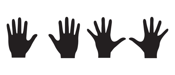 Black handprints icons. isolated on white background, symbolizing unity and diversity.