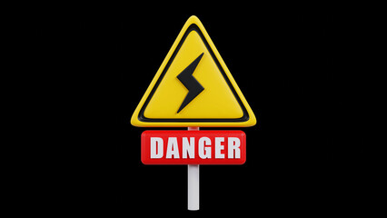 3D rendering of high voltage sign in triangle shape, danger warning, electric shock caution sign