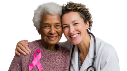 a healthcare professional gently comforting an elderly patience isolated on white background