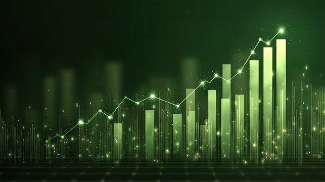 Green Financial Growth Chart With Rising Graph and Sparkling Elements