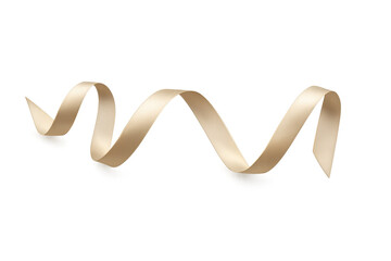 Golden satin ribbon swirling design element on transparent background