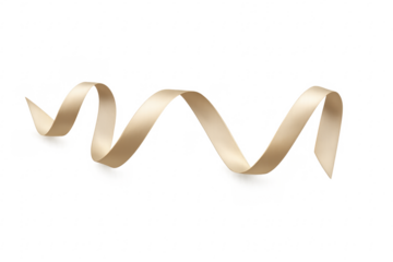 Golden satin ribbon swirling design element on transparent background