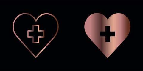 Obraz premium Rose Gold Heart with Plus Sign Icon Set for Healthcare and Medical Symbolism