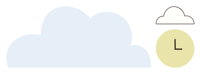 Large blue cloud with minimal clock icon suggesting time, storage, or weather. Ideal for technology, cloud computing, time management, scheduling, forecasting, minimal design simple flat metaphor