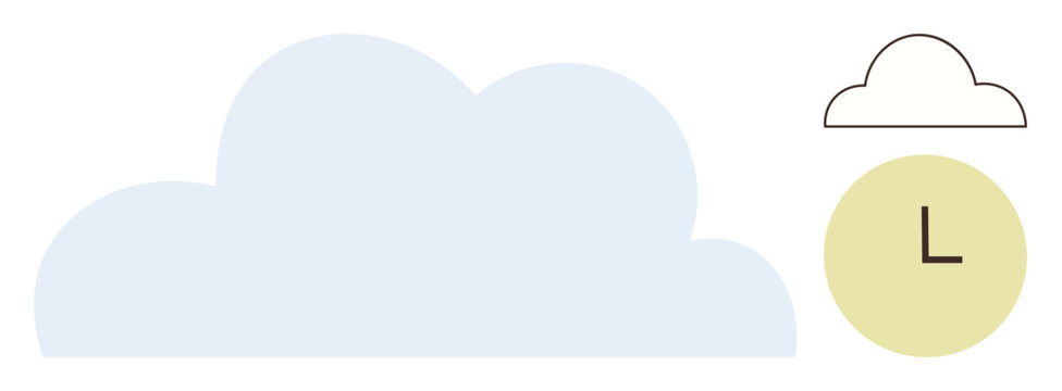 Large blue cloud with minimal clock icon suggesting time, storage, or weather. Ideal for technology, cloud computing, time management, scheduling, forecasting, minimal design simple flat metaphor