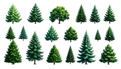 Obraz premium Twelve Unique Evergreen Tree Collection for Stock Design, Transparent Background PNG