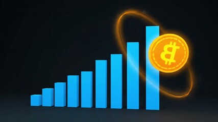 Bitcoin Price Growth Chart with Glowing Coin Animation. - Powered by Adobe