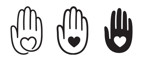 Hands icons with heart symbol. isolated on white background, charity concept.