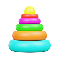 3D Rendered Stacking Ring Tower Toy with Different Colored Rings