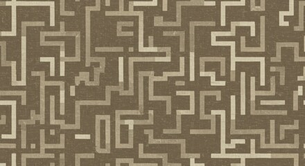 Abstract geometric maze pattern on textured brown fabric background