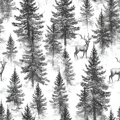 Misty forest with majestic deer