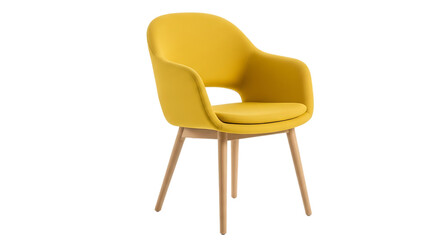 Modern yellow chair with wooden legs for contemporary interior design and furniture catalogs at home or in the office space