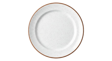 Elegant speckled white dinner plate with a brown rim for food presentation and culinary design projects and restaurant menus