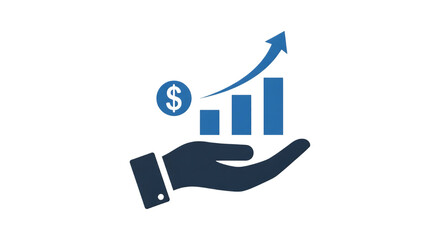 Hand holding financial growth chart with dollar coin showing investment and business success for stock market analysis