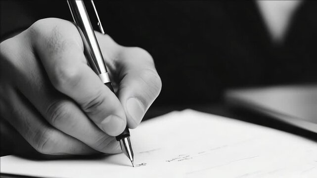 Person's hand writing on paper.