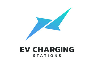 Electric vehicle charging with letter X abstract covert Navigation arrows symbol logo vector design concept. EV charging logotype symbol for Electric Car, EV station, ui, business, clean energy, web.