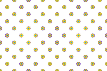 Bright Yellow Daisy Pattern With Purple Centers On White Background For Seamless Design