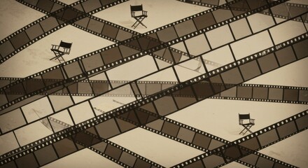 Vintage film reels and director's chair, a nostalgic cinema scene