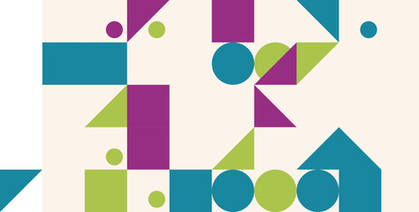 Abstract Geometric Composition with Blue Green White and Beige Hues Art