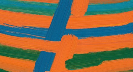 Abstract painting with bold brushstrokes of orange, teal, and green