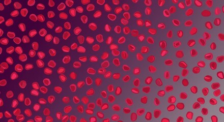 Scattered pomegranate seeds on a gradient purple background, creating a vibrant and textured pattern