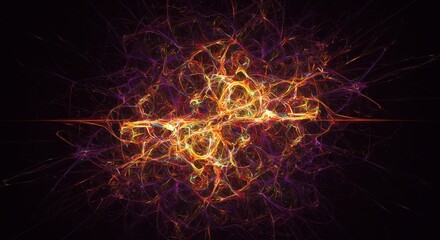 Abstract fiery nebula intricate cosmic threads of orange and purple