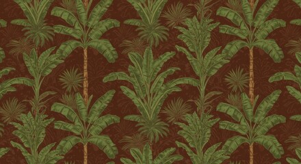 Lush tropical banana palm tree seamless pattern design