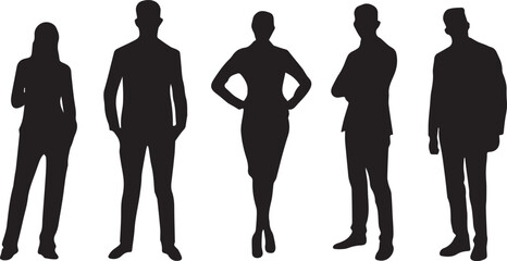 Black silhouettes of a man and a woman standing together in a group of people