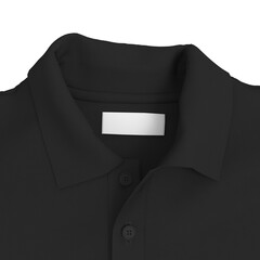 Close-up 3D render of brand label on polo shirt. Realistic fabric stitching and logo tag mockup