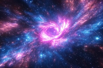 Obraz premium Vivid swirling galaxy with bright pink and blue nebulae and countless sparkling stars appearing like a cosmic whirlpool in deep space