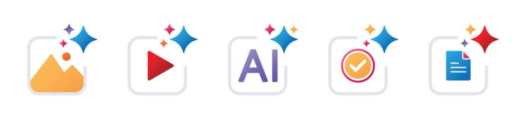 Ai generate flat icon set. Set of ai generate , ai multimedia sign,  and digital ai elements icon - Stock Vector 