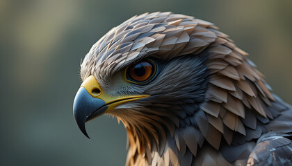 Obraz premium Detailed closeup of a brown eagle head with sharp beak and intense gaze