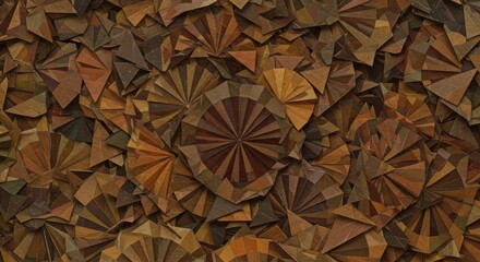 Abstract origami composition with earthy tones and geometric fan-like patterns