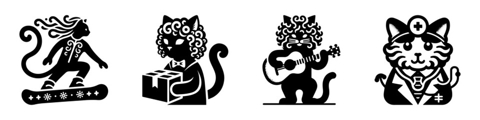 Modern Minimalist American Curl Cat-Headed Delivery Icon, Flat Silhouette of a Funny Character Vector for Service Illustration Design